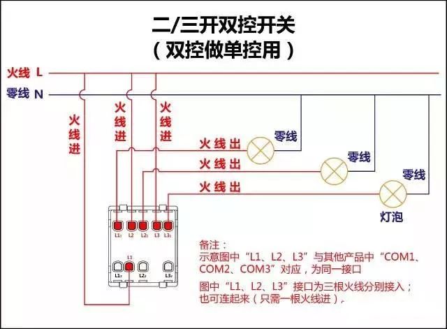 一开多控开关接线图